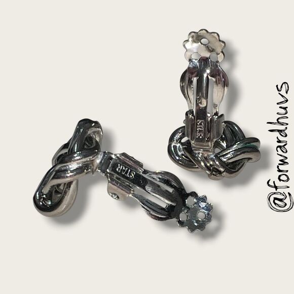 Vintage STAR Clip-On Knot Earrings – Silver-Tone – Twisted Loop Design - Picture 8 of 11
